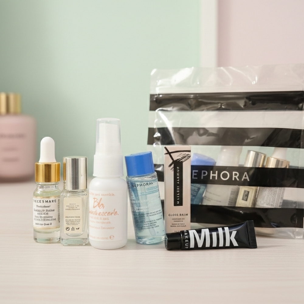 Sephora Mini Skincare Essentials Bundle with Black and White Bag - New